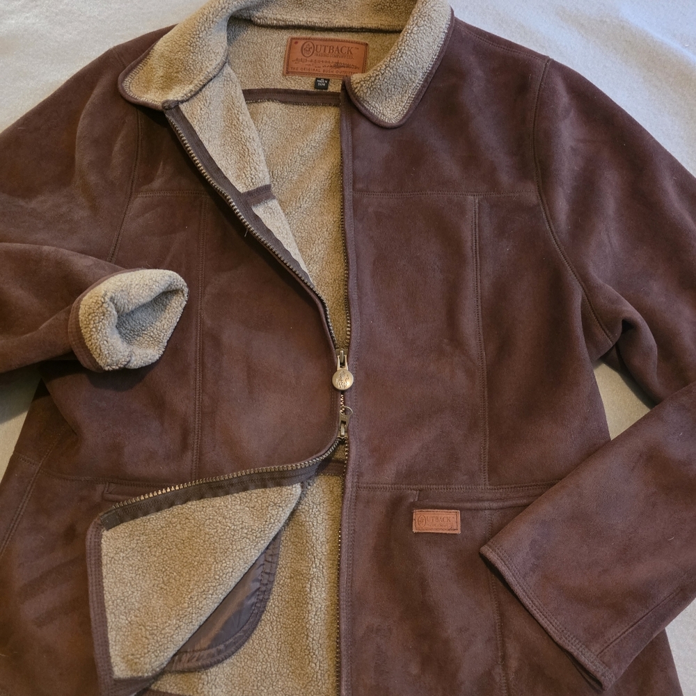 Outback Cowboys & Cowgirls UltraSuede Sherpa lined Jacket XL Barn Coat Fall Coat